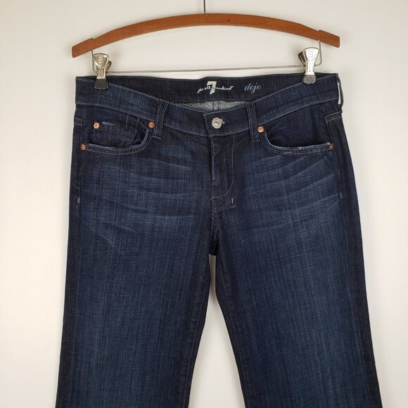 7 For All Mankind Dojo Jeans Wide Flare Leg Low Rise Dark Wash Womens Size 29 - Picture 3 of 8